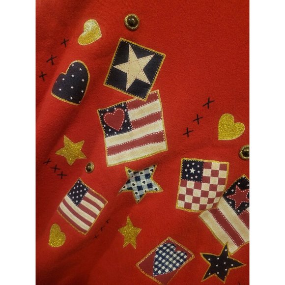 Vtg Womens Sweatshirt Americana Handpainted Red - Picture 4 of 7